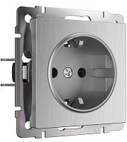 Розетка с заземлением без рамки Werkel 1-м. шторки серебряный рифленый картинка